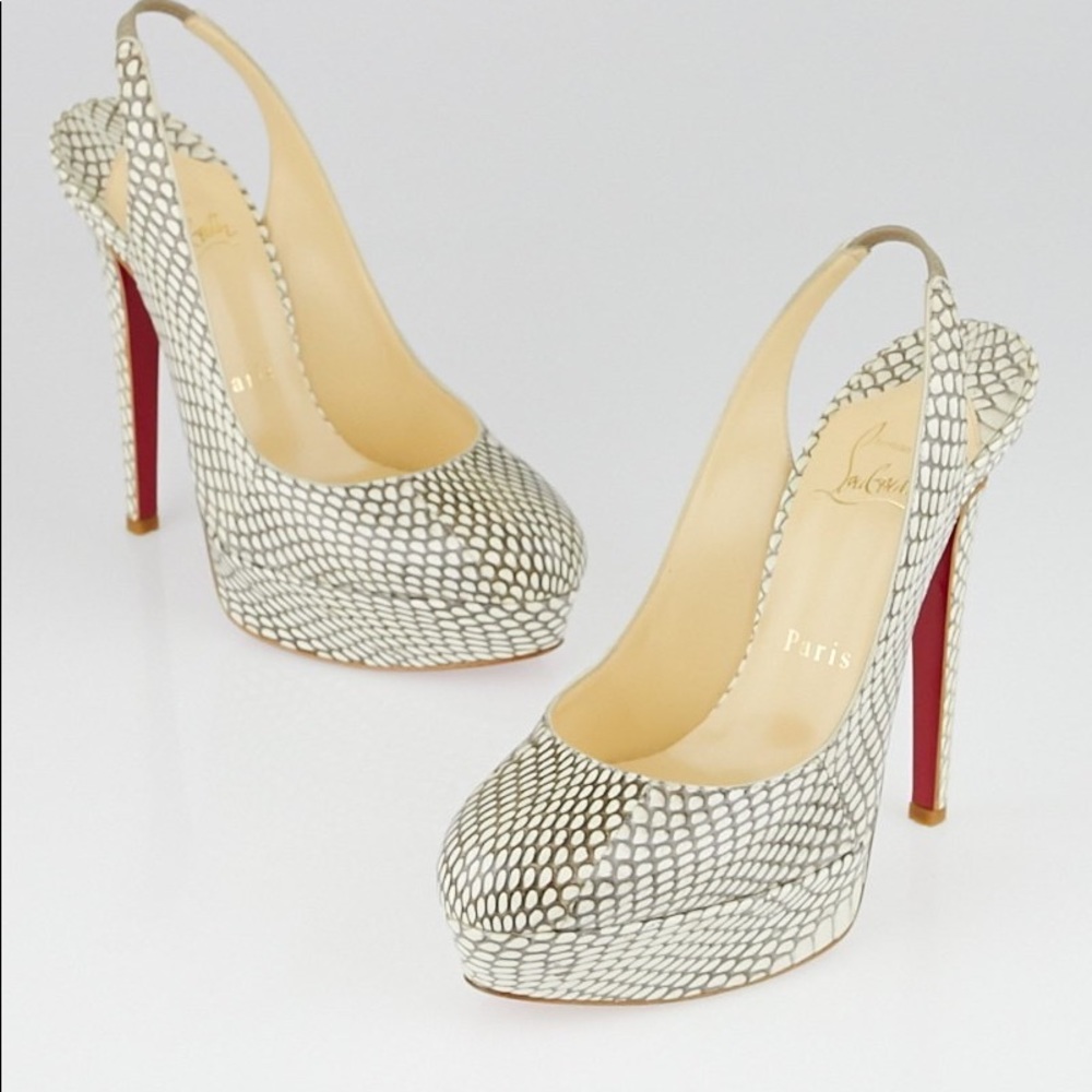 Christian Louboutin Roccia Cobra Tamponato Bianca Sling 140 Pumps Size 38